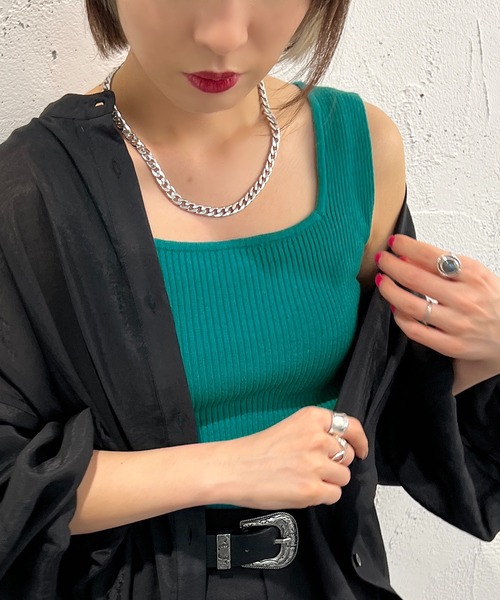 apres jour mignon(アプレジュールミニョン)の「ニットスクエアネックタンク【ZOZOTOWN限定アイテム】(タンクトップ・レディース・ブルー系その他/ピンク/ホワイト/ブラック・X-LARGE/フリー)」の20枚目の写真