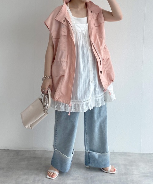 w closet（ダブルクローゼット）の「フリルレースタンクチュニック（チュニック・レディース・ブラック/オフホワイト・FREE）」の18枚目の写真