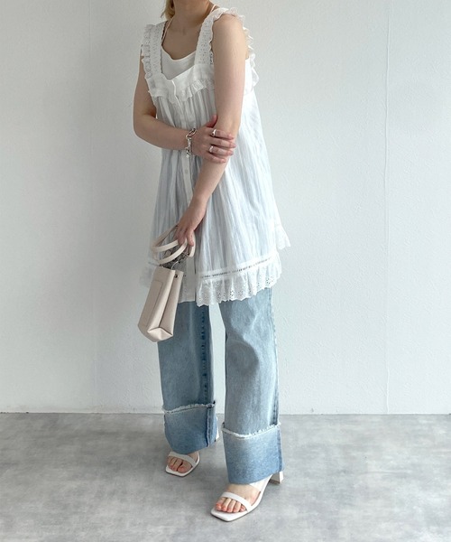 w closet（ダブルクローゼット）の「フリルレースタンクチュニック（チュニック・レディース・ブラック/オフホワイト・FREE）」の10枚目の写真