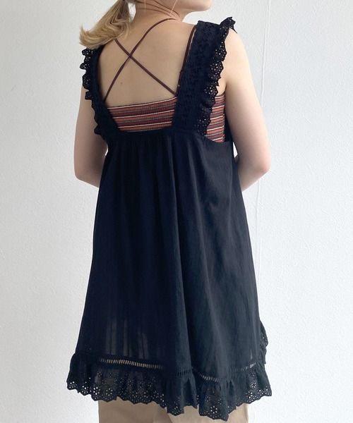 w closet（ダブルクローゼット）の「フリルレースタンクチュニック（チュニック・レディース・ブラック/オフホワイト・FREE）」の19枚目の写真