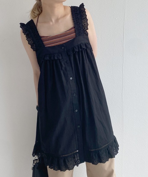 w closet（ダブルクローゼット）の「フリルレースタンクチュニック（チュニック・レディース・ブラック/オフホワイト・FREE）」の21枚目の写真