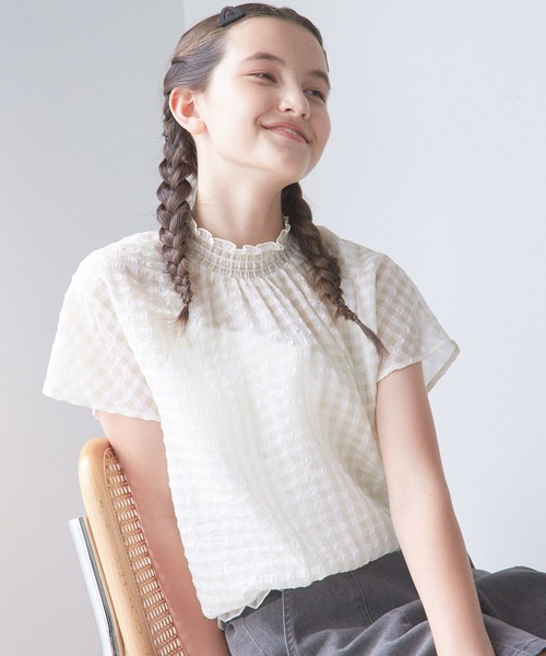 GLOBAL WORK(グローバルワーク)の「シアーギンガムブラウス/AND YUA ANY/281236(シャツ/ブラウス・キッズ・ブラック/オフホワイト/ライトブルー・150cm/160cm)」の2枚目の写真