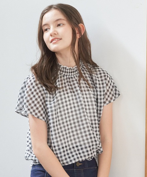 GLOBAL WORK(グローバルワーク)の「シアーギンガムブラウス/AND YUA ANY/281236(シャツ/ブラウス・キッズ・ブラック/オフホワイト/ライトブルー・150cm/160cm)」の22枚目の写真