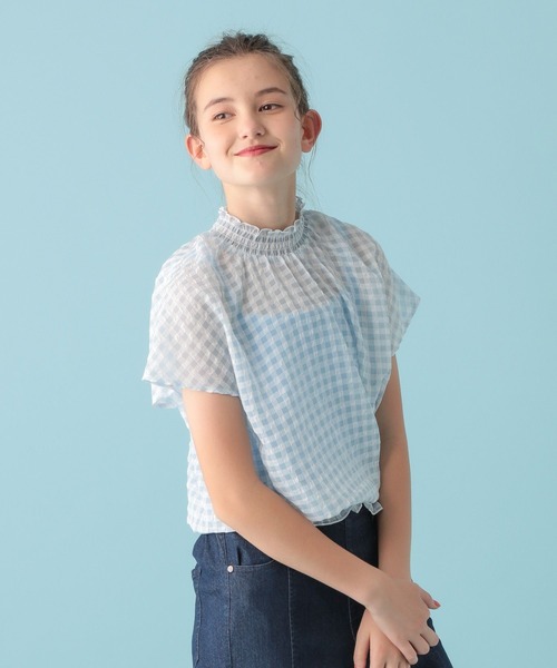GLOBAL WORK(グローバルワーク)の「シアーギンガムブラウス/AND YUA ANY/281236(シャツ/ブラウス・キッズ・ブラック/オフホワイト/ライトブルー・150cm/160cm)」の5枚目の写真