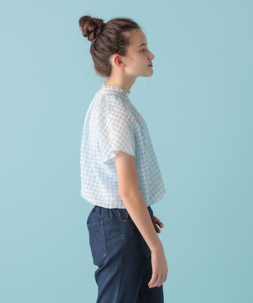 GLOBAL WORK(グローバルワーク)の「シアーギンガムブラウス/AND YUA ANY/281236(シャツ/ブラウス・キッズ・ブラック/オフホワイト/ライトブルー・150cm/160cm)」の6枚目の写真