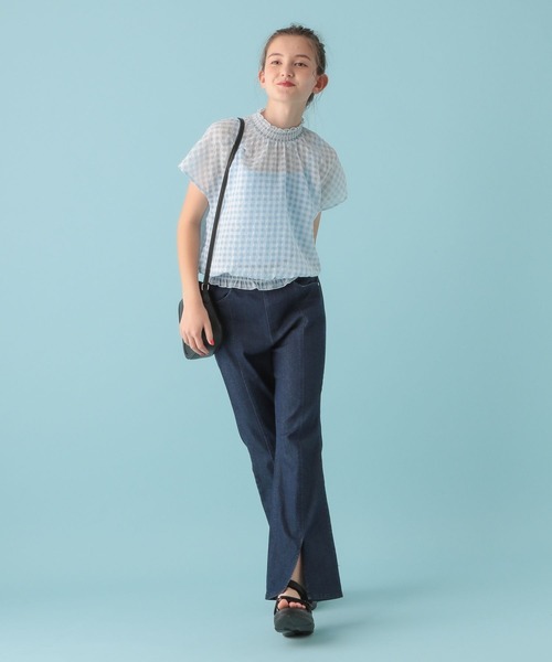 GLOBAL WORK(グローバルワーク)の「シアーギンガムブラウス/AND YUA ANY/281236(シャツ/ブラウス・キッズ・ブラック/オフホワイト/ライトブルー・150cm/160cm)」の8枚目の写真