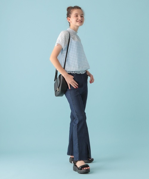 GLOBAL WORK(グローバルワーク)の「シアーギンガムブラウス/AND YUA ANY/281236(シャツ/ブラウス・キッズ・ブラック/オフホワイト/ライトブルー・150cm/160cm)」の9枚目の写真