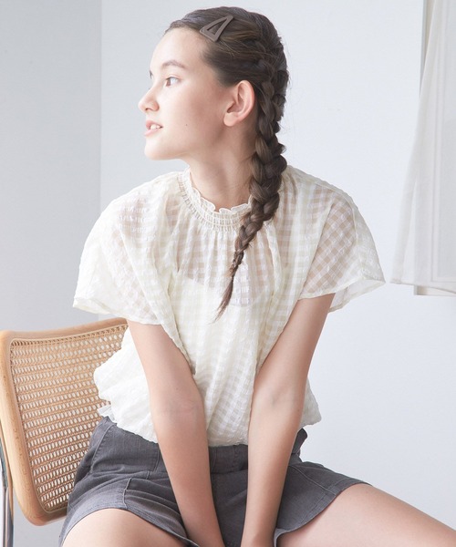 GLOBAL WORK(グローバルワーク)の「シアーギンガムブラウス/AND YUA ANY/281236(シャツ/ブラウス・キッズ・ブラック/オフホワイト/ライトブルー・150cm/160cm)」の17枚目の写真