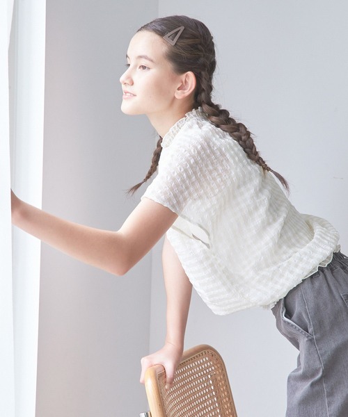 GLOBAL WORK(グローバルワーク)の「シアーギンガムブラウス/AND YUA ANY/281236(シャツ/ブラウス・キッズ・ブラック/オフホワイト/ライトブルー・150cm/160cm)」の13枚目の写真