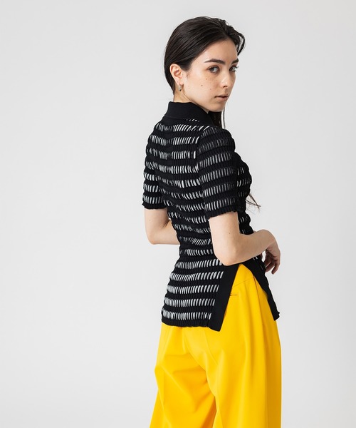 UNITED TOKYO（ユナイテッドトウキョウ）の「ウェーブパターンニットポロ-ウォッシャブル-（ニット/セーター・レディース・その他2/ベージュ/ブラック・FREE）」の10枚目の写真