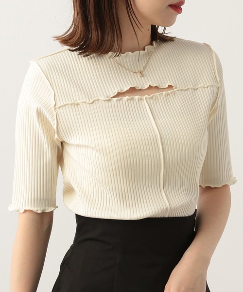 Heather(ヘザー)の「バストオープンメロ-T(5分袖) 299631(Tシャツ/カットソー・レディース・ホワイト/ブラック/ブルー・FREE)」の2枚目の写真