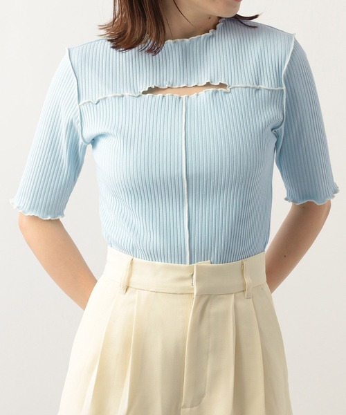Heather(ヘザー)の「バストオープンメロ-T(5分袖) 299631(Tシャツ/カットソー・レディース・ホワイト/ブラック/ブルー・FREE)」の1枚目の写真