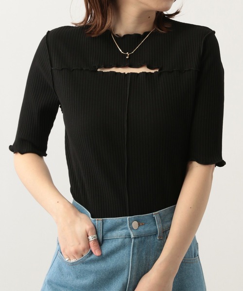 Heather(ヘザー)の「バストオープンメロ-T(5分袖) 299631(Tシャツ/カットソー・レディース・ホワイト/ブラック/ブルー・FREE)」の3枚目の写真
