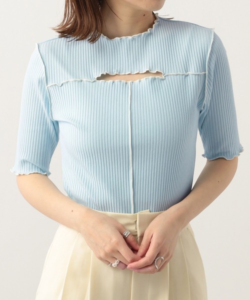 Heather(ヘザー)の「バストオープンメロ-T(5分袖) 299631(Tシャツ/カットソー・レディース・ホワイト/ブラック/ブルー・FREE)」の7枚目の写真