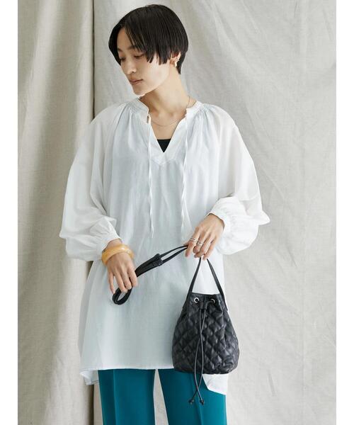 AMERICAN HOLIC（アメリカンホリック）の「配色ステッチスキッパーシャツチュニック（シャツ/ブラウス・レディース・ブラック/オフホワイト/サックスブルー・M/L）」の7枚目の写真