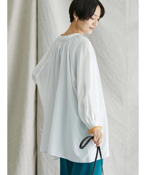 AMERICAN HOLIC（アメリカンホリック）の「配色ステッチスキッパーシャツチュニック（シャツ/ブラウス・レディース・ブラック/オフホワイト/サックスブルー・M/L）」の9枚目の写真