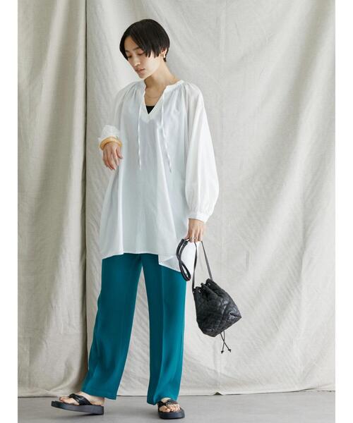 AMERICAN HOLIC（アメリカンホリック）の「配色ステッチスキッパーシャツチュニック（シャツ/ブラウス・レディース・ブラック/オフホワイト/サックスブルー・M/L）」の15枚目の写真