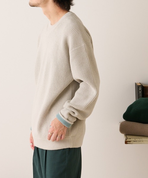 CIAOPANIC TYPY（チャオパニックティピー）の「□キープシェイプワッフルニットプルオーバー（ニット/セーター・メンズ・チャコールグレー/ダークグリーン/ネイビー/ブラウン/サックスブルー/オレンジ/ブルー/グリーン/ホワイト系その他/ベージュ系その他・S/M/L）」の13枚目の写真