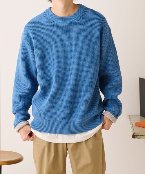 CIAOPANIC TYPY（チャオパニックティピー）の「□キープシェイプワッフルニットプルオーバー（ニット/セーター・メンズ・チャコールグレー/ダークグリーン/ネイビー/ブラウン/サックスブルー/オレンジ/ブルー/グリーン/ホワイト系その他/ベージュ系その他・S/M/L）」の19枚目の写真