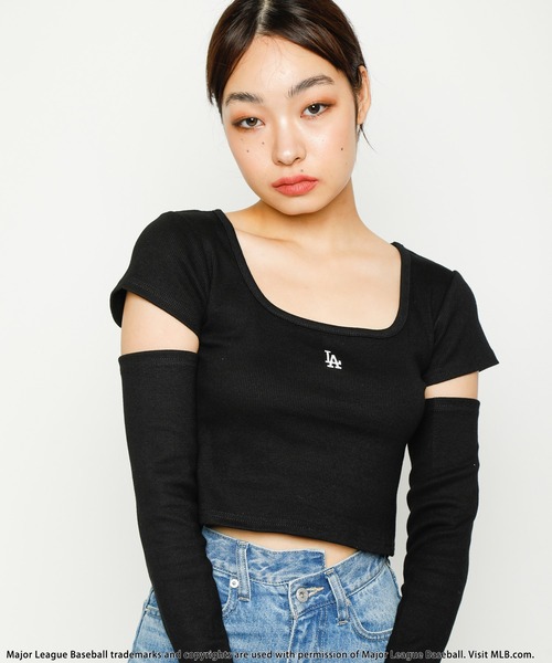 BACK TO THE FIELD(バック トゥー ザ フィールド)の「【MLB】ポイントロゴアームウォーマーリブトップス(Tシャツ/カットソー・レディース・ホワイト/ブラック/グレー・FREE)」の8枚目の写真