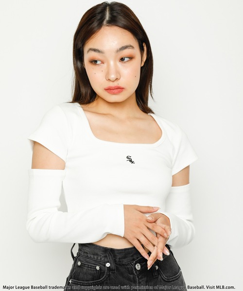 BACK TO THE FIELD(バック トゥー ザ フィールド)の「【MLB】ポイントロゴアームウォーマーリブトップス(Tシャツ/カットソー・レディース・ホワイト/ブラック/グレー・FREE)」の10枚目の写真