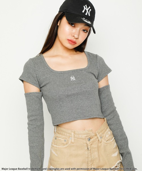 BACK TO THE FIELD(バック トゥー ザ フィールド)の「【MLB】ポイントロゴアームウォーマーリブトップス(Tシャツ/カットソー・レディース・ホワイト/ブラック/グレー・FREE)」の14枚目の写真