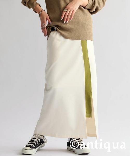 antiqua（アンティカ）の「ポンチ素材配色スリットスカート（スカート・レディース・ブラック/ネイビー/オフホワイト/ブラック×ホワイト・FREE）」の2枚目の写真