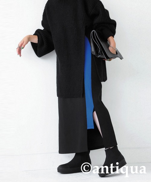 antiqua（アンティカ）の「ポンチ素材配色スリットスカート（スカート・レディース・ブラック/ネイビー/オフホワイト/ブラック×ホワイト・FREE）」の17枚目の写真