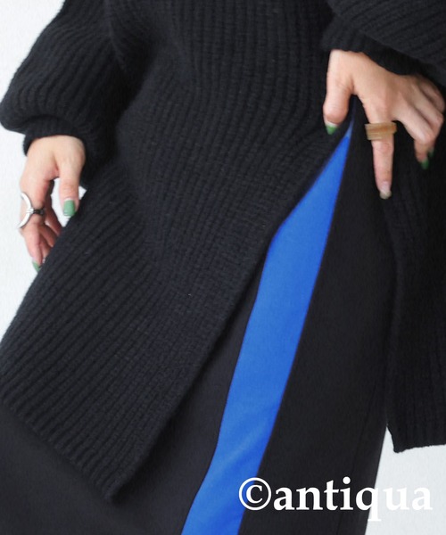 antiqua（アンティカ）の「ポンチ素材配色スリットスカート（スカート・レディース・ブラック/ネイビー/オフホワイト/ブラック×ホワイト・FREE）」の19枚目の写真