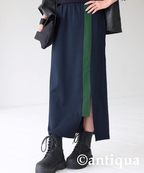 antiqua（アンティカ）の「ポンチ素材配色スリットスカート（スカート・レディース・ブラック/ネイビー/オフホワイト/ブラック×ホワイト・FREE）」の5枚目の写真