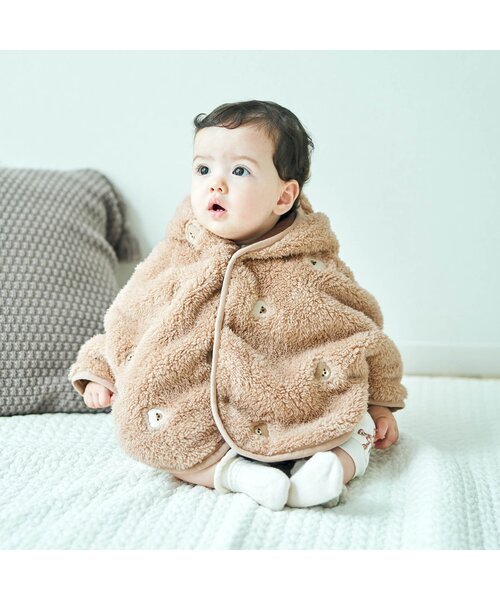 apres les cours（アプレレクール）の「モチーフ刺繍 ベビーマント（おくるみ・キッズ・アイボリー/ベージュ・80/90）」の3枚目の写真