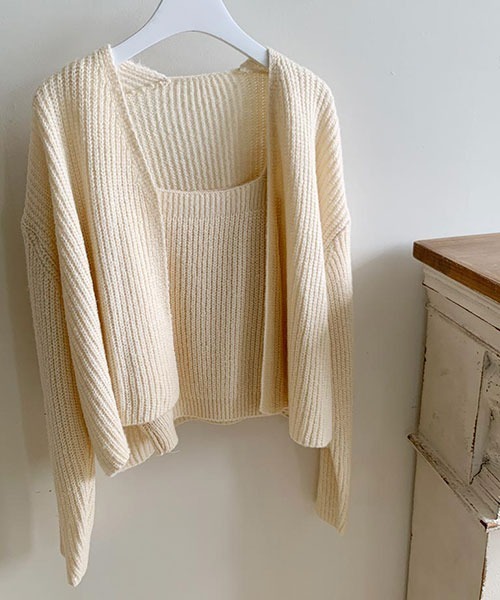 NANING9(ナンニング)の「NANING9 リブニットカーディガン&ノースリーブセット(カーディガン/ボレロ・レディース・スカイブルー/ブラック/ピンク/クリーム・FREE)」の6枚目の写真