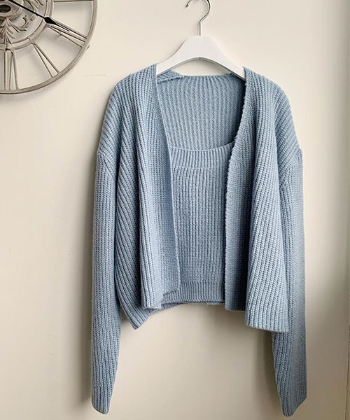NANING9(ナンニング)の「NANING9 リブニットカーディガン&ノースリーブセット(カーディガン/ボレロ・レディース・スカイブルー/ブラック/ピンク/クリーム・FREE)」の8枚目の写真