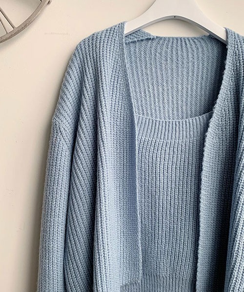 NANING9(ナンニング)の「NANING9 リブニットカーディガン&ノースリーブセット(カーディガン/ボレロ・レディース・スカイブルー/ブラック/ピンク/クリーム・FREE)」の9枚目の写真