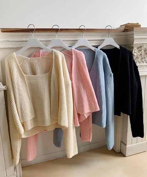 NANING9(ナンニング)の「NANING9 リブニットカーディガン&ノースリーブセット(カーディガン/ボレロ・レディース・スカイブルー/ブラック/ピンク/クリーム・FREE)」の5枚目の写真
