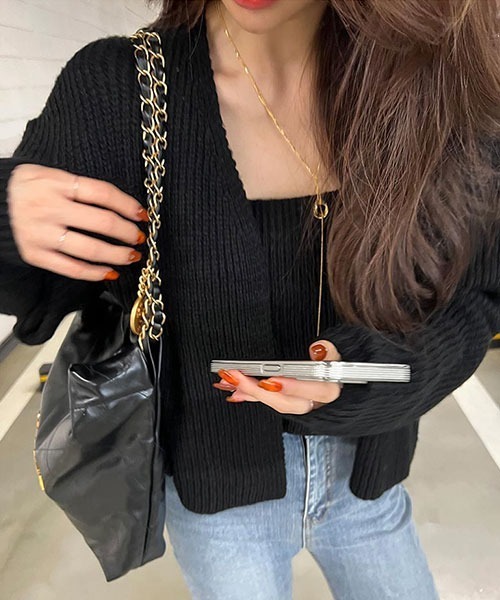 NANING9(ナンニング)の「NANING9 リブニットカーディガン&ノースリーブセット(カーディガン/ボレロ・レディース・スカイブルー/ブラック/ピンク/クリーム・FREE)」の22枚目の写真