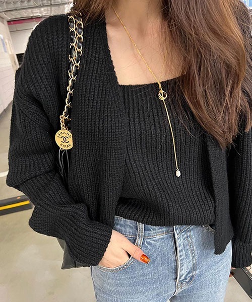 NANING9(ナンニング)の「NANING9 リブニットカーディガン&ノースリーブセット(カーディガン/ボレロ・レディース・スカイブルー/ブラック/ピンク/クリーム・FREE)」の21枚目の写真