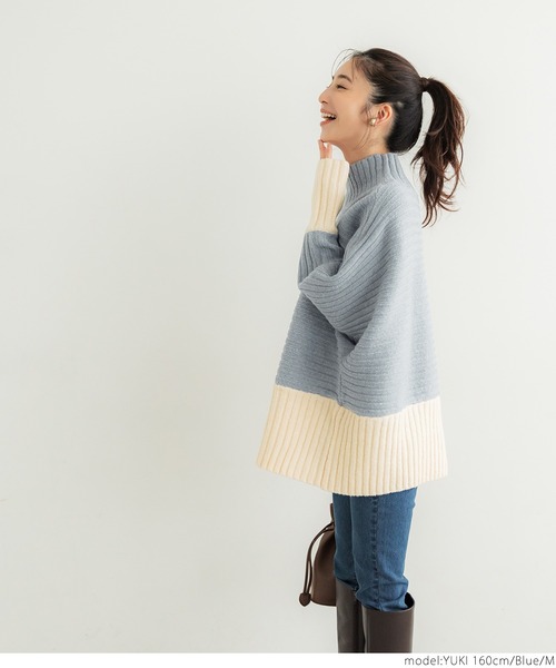 coca(coca)(コカ)の「ウールライクバイカラーニット(ニット/セーター・レディース・ベージュ/ブルー・M/L)」の10枚目の写真