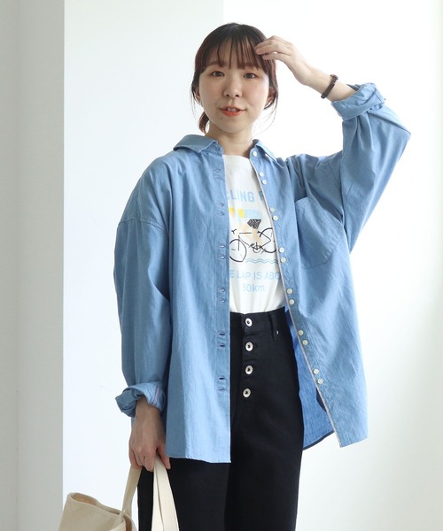 PAR ICI(パーリッシィ)の「VINTAGE16 無地/ギンガム/ストライプ BIGスリーブシャツ(シャツ/ブラウス・レディース・ブルー/サックスブルー/ホワイト/ネイビー/その他/グレー・FREE)」の13枚目の写真