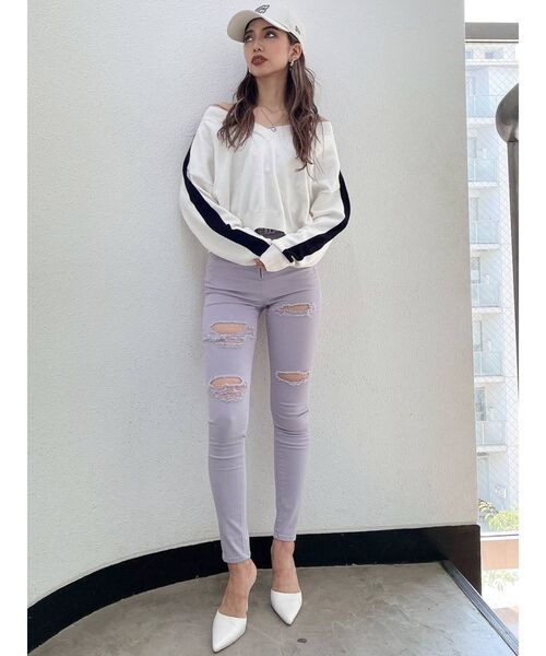 GYDA（ジェイダ）の「スリーブライン Vネックショートニットトップス（ニット/セーター・レディース・ブラック/グレー/オフホワイト/ピンク・FREE）」の17枚目の写真