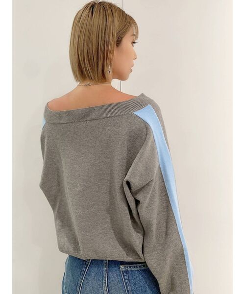 GYDA（ジェイダ）の「スリーブライン Vネックショートニットトップス（ニット/セーター・レディース・ブラック/グレー/オフホワイト/ピンク・FREE）」の8枚目の写真