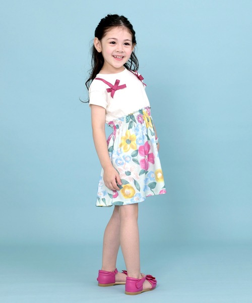 trois lapins kp（トロワラパンケーピー）の「フラワープリント 切替えワンピース(100～130)（ワンピース・キッズ・ピンク・110cm/120cm/130cm/100cm）」の3枚目の写真