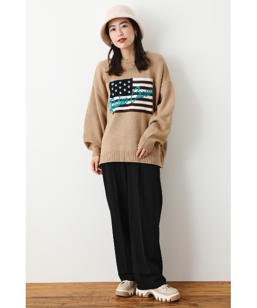 RODEO CROWNS WIDE BOWL（ロデオクラウンズワイドボウル）の「USフラッグロゴニットトップス（ニット/セーター・レディース・ブラック/ブルー/オフホワイト/ベージュ・FREE）」の20枚目の写真