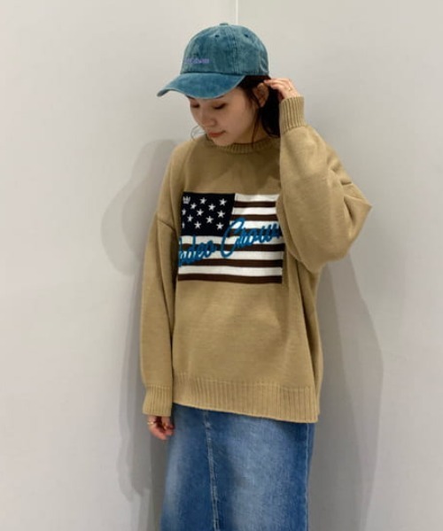 RODEO CROWNS WIDE BOWL（ロデオクラウンズワイドボウル）の「USフラッグロゴニットトップス（ニット/セーター・レディース・ブラック/ブルー/オフホワイト/ベージュ・FREE）」の10枚目の写真