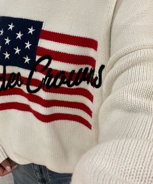 RODEO CROWNS WIDE BOWL（ロデオクラウンズワイドボウル）の「USフラッグロゴニットトップス（ニット/セーター・レディース・ブラック/ブルー/オフホワイト/ベージュ・FREE）」の17枚目の写真