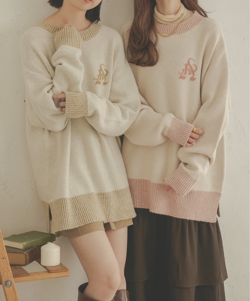 Ambre Neige(アンブルネージュ)の「メランジオーバーロゴニット/【WEB/EC限定商品】(ニット/セーター・レディース・アイボリー/ピンク・FREE)」の3枚目の写真
