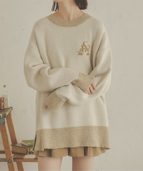 Ambre Neige(アンブルネージュ)の「メランジオーバーロゴニット/【WEB/EC限定商品】(ニット/セーター・レディース・アイボリー/ピンク・FREE)」の6枚目の写真