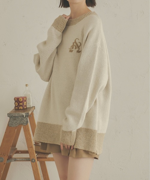 Ambre Neige(アンブルネージュ)の「メランジオーバーロゴニット/【WEB/EC限定商品】(ニット/セーター・レディース・アイボリー/ピンク・FREE)」の7枚目の写真