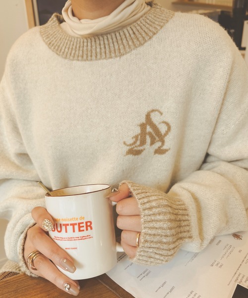 Ambre Neige(アンブルネージュ)の「メランジオーバーロゴニット/【WEB/EC限定商品】(ニット/セーター・レディース・アイボリー/ピンク・FREE)」の5枚目の写真