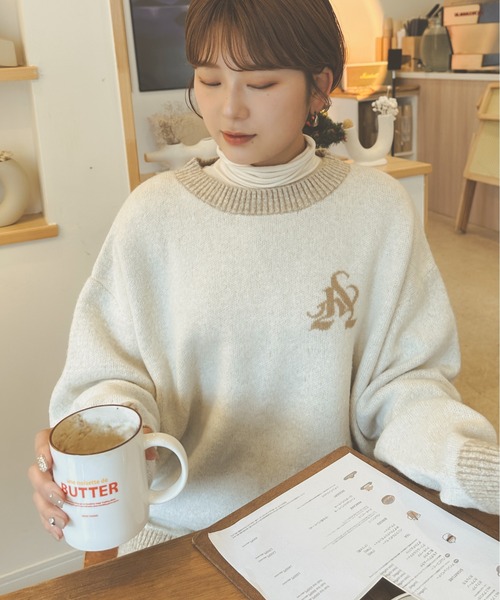 Ambre Neige(アンブルネージュ)の「メランジオーバーロゴニット/【WEB/EC限定商品】(ニット/セーター・レディース・アイボリー/ピンク・FREE)」の4枚目の写真